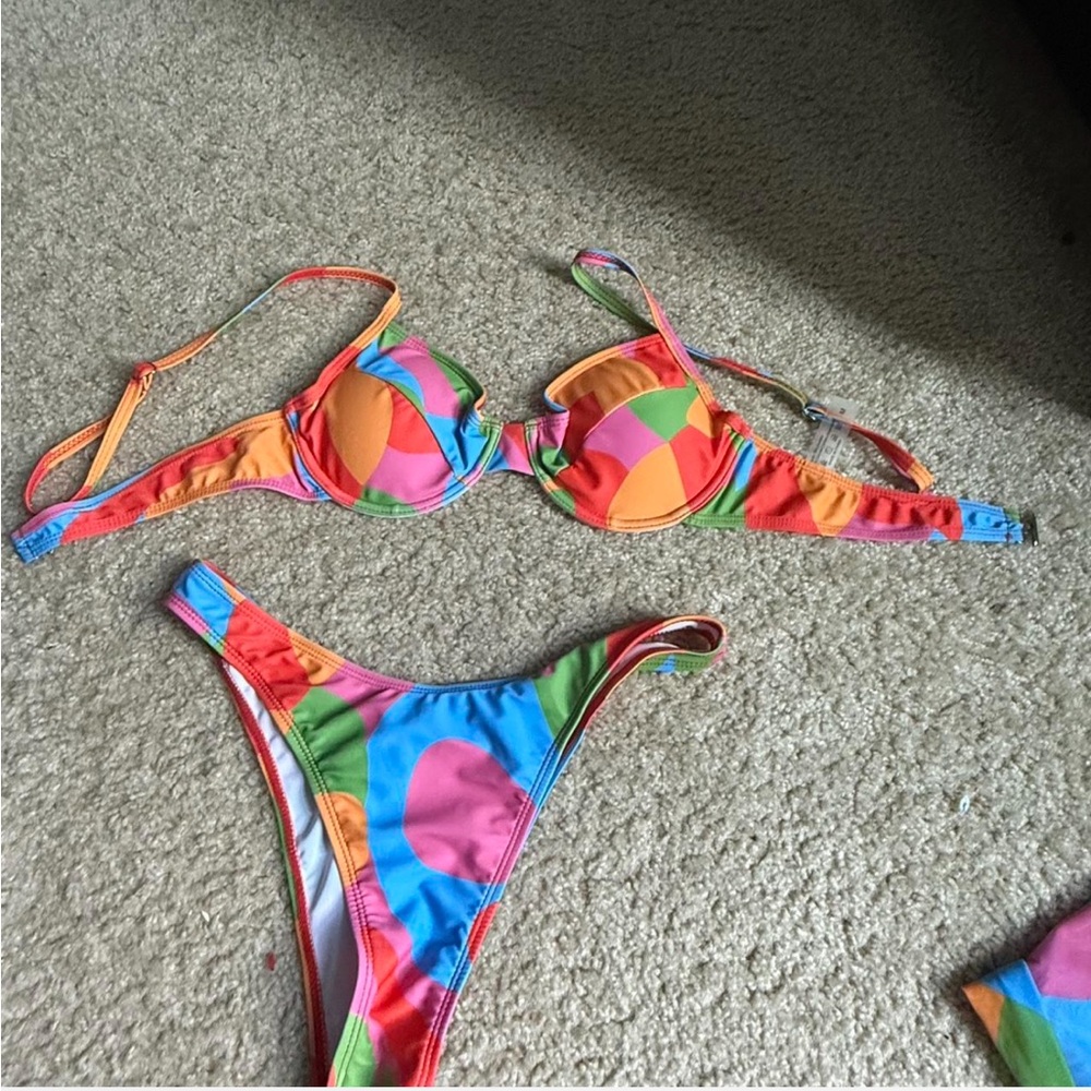 Rainbow /Multicolor Bikini Set with Mesh Cover Up Pants